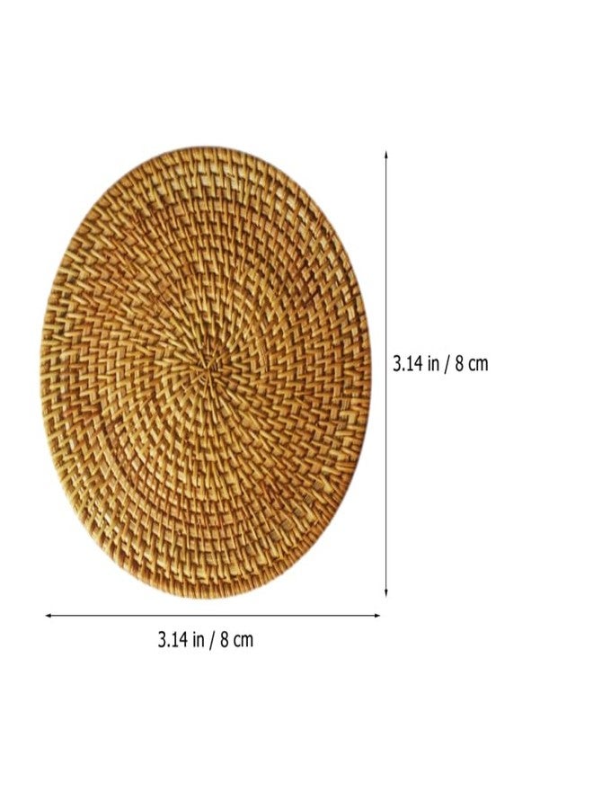 UTHCLO Natural Woven Rattan Coaster Set of 6 with Holder Heat-Resistant Drink Coasters for Tabletop Protection Rustic Wicker Placemats for Kitchen Living Room Outdoor Use - Image 2